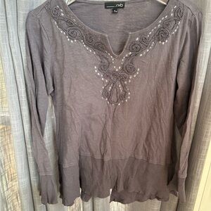 RXB Women's grey M boho hippy casual t shirt Embroidered top y2K 100% cotto